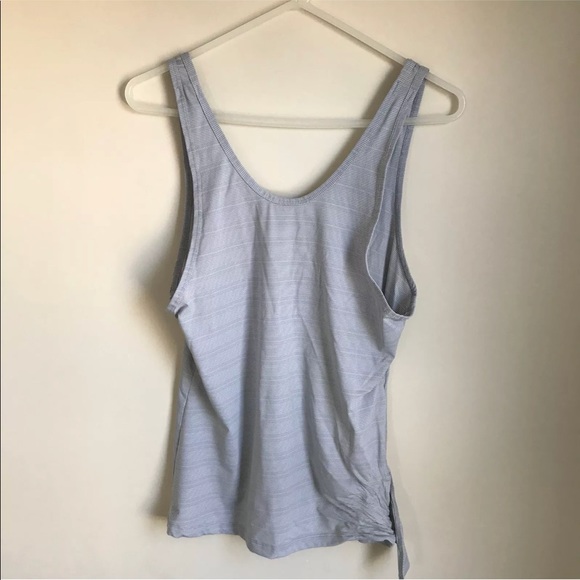 Athleta Side Tie Tank Top Grey White Print V Back - Picture 3 of 8